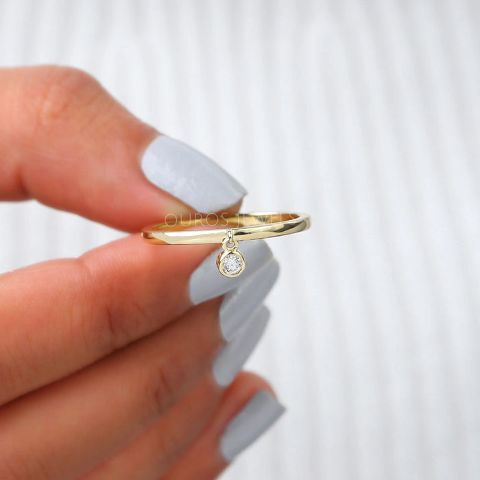 Bezel Set Round Diamond Dangle Ring Rings