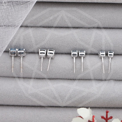 Blue Cushion Lab Grown Diamond Stud Earrings