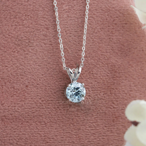 Greenish Blue Round Diamond Solitaire Bail Necklace Necklaces