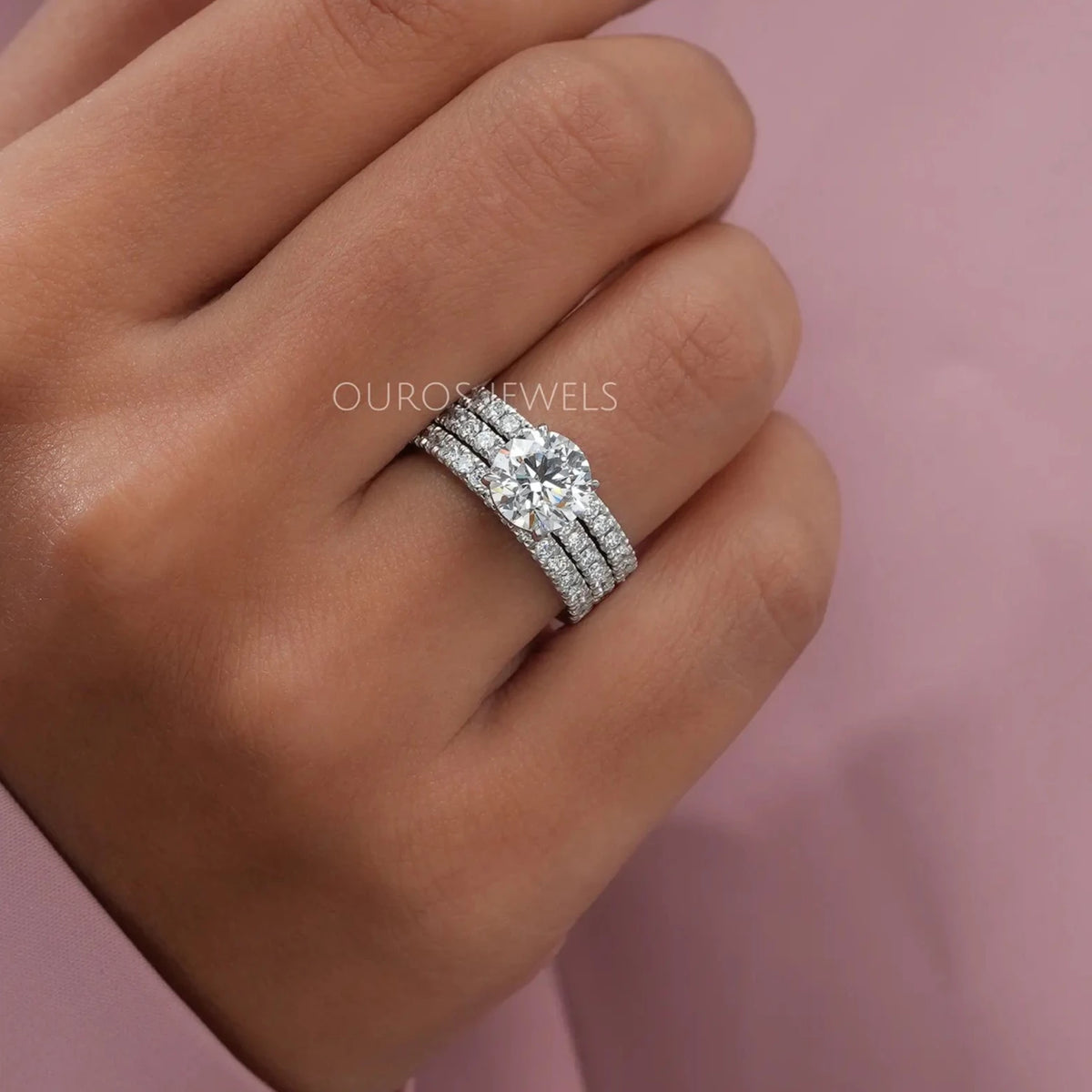 Round Cut Solitaire Accent Diamond Bridal Ring Set Rings