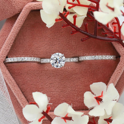 Round Cut Solitaire Accent Diamond Bridal Ring Set Rings