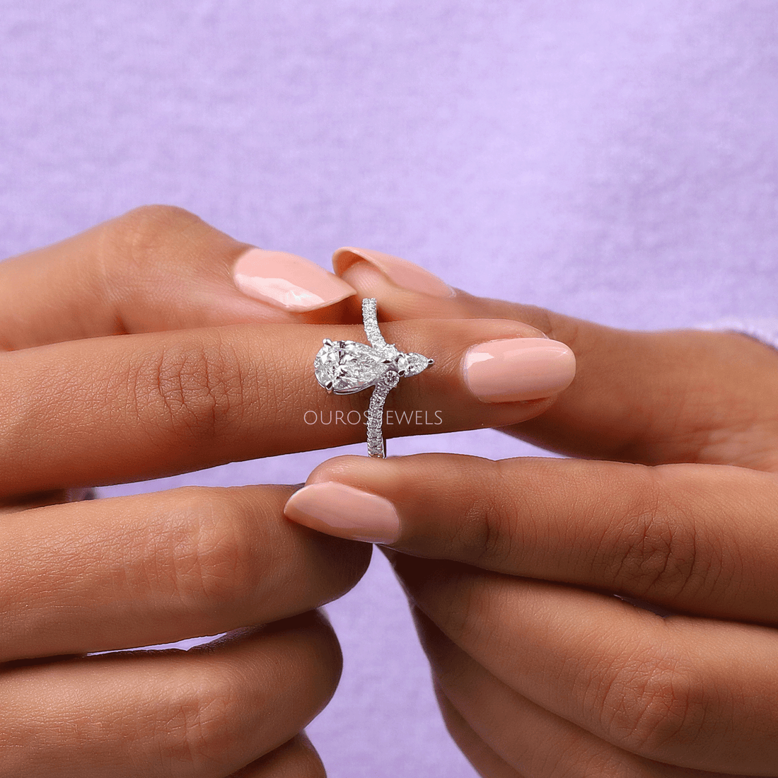 Chevron Shaped Pear Cut Engagement Ring