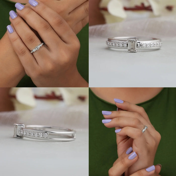 Olive Emerald Diamond Solitaire Accent Ring Rings