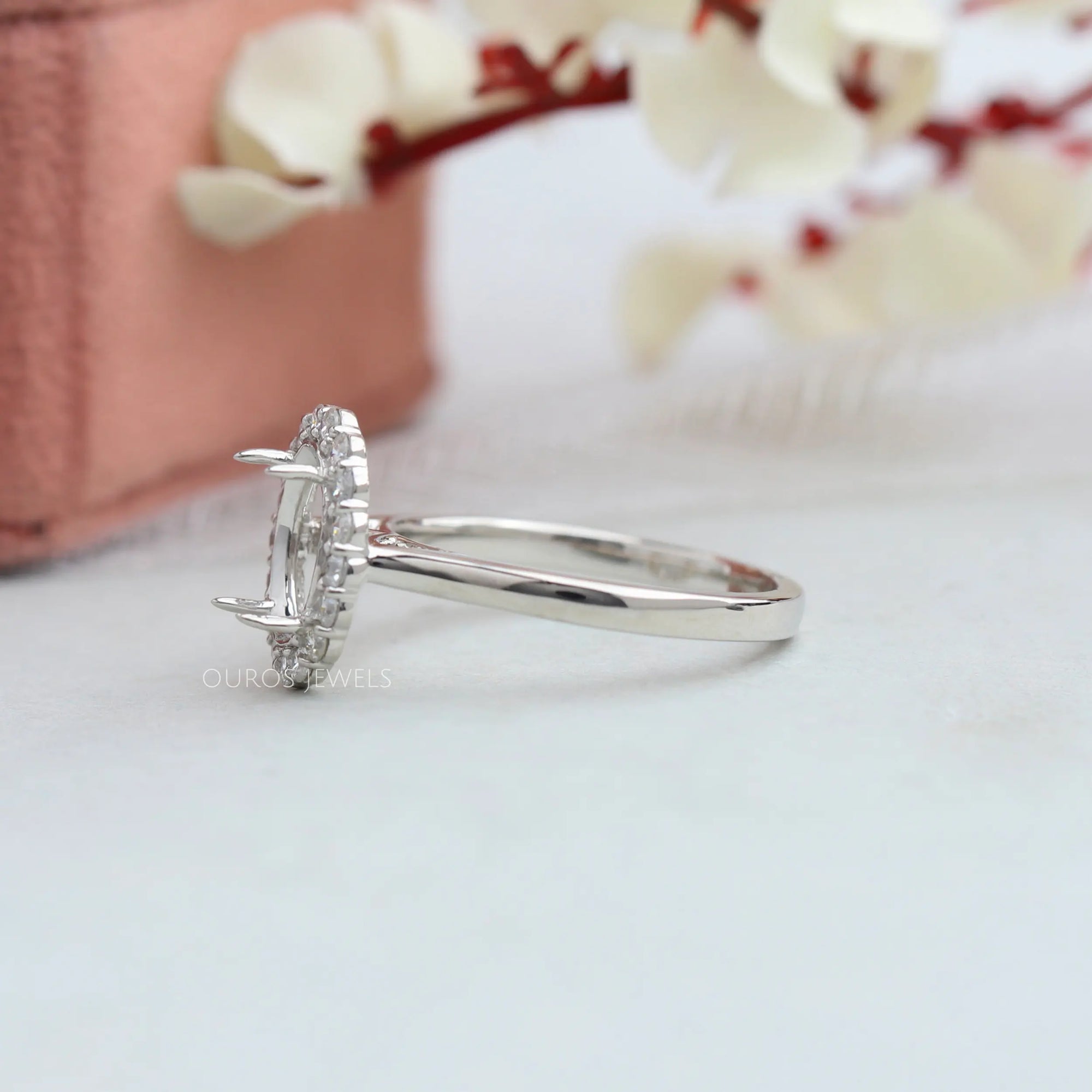 Oval Shape Halo Semi Mount Engagement Ring Ring