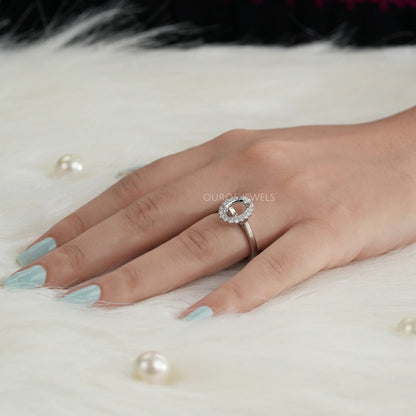 Oval Shape Halo Semi Mount Engagement Ring Ring