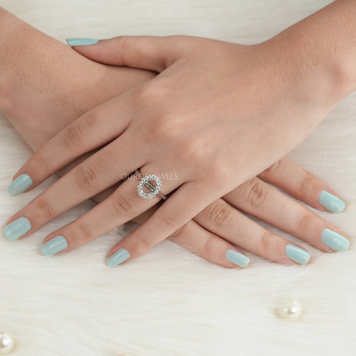 Oval Shape Halo Semi Mount Engagement Ring Ring