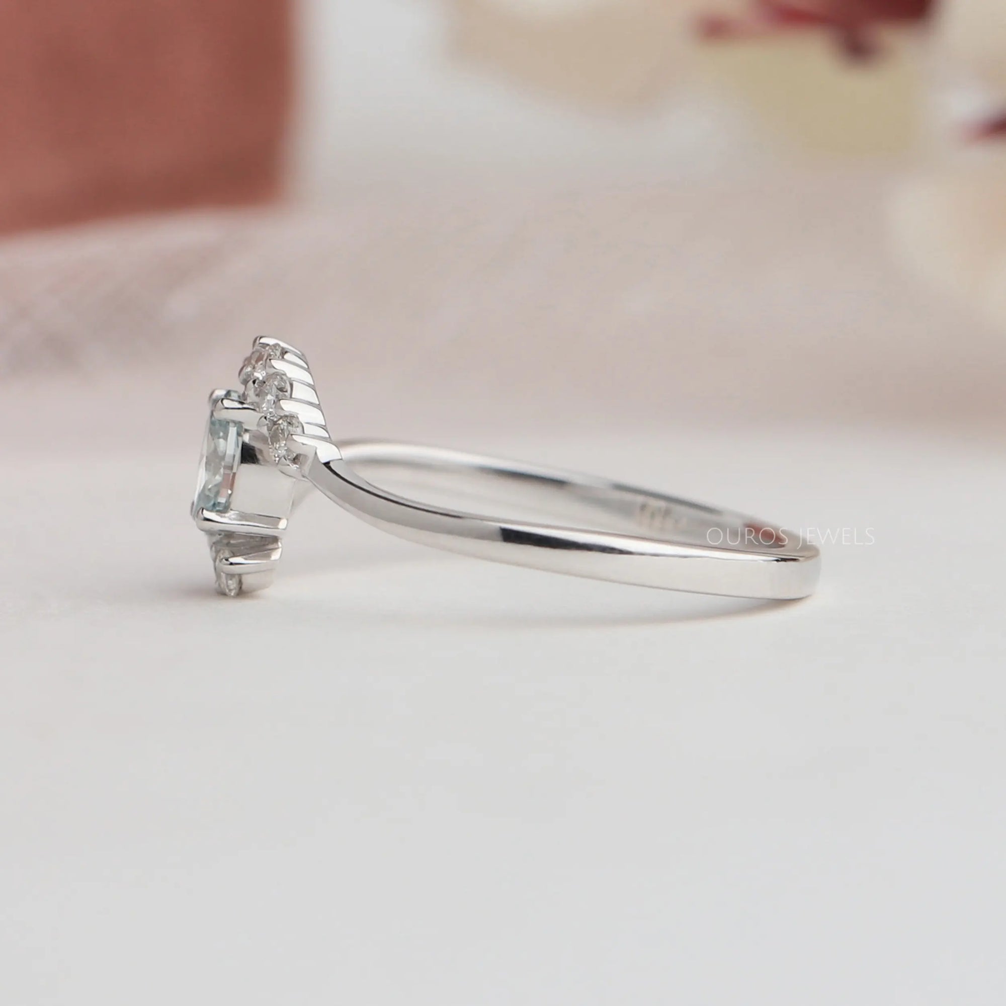 Green Oval Diamond Bypass Set Ring