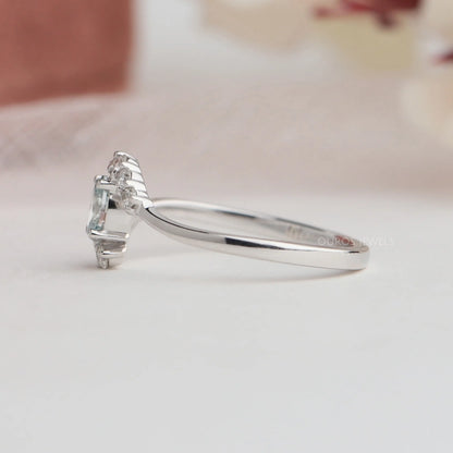 Green Oval Diamond Bypass Set Ring