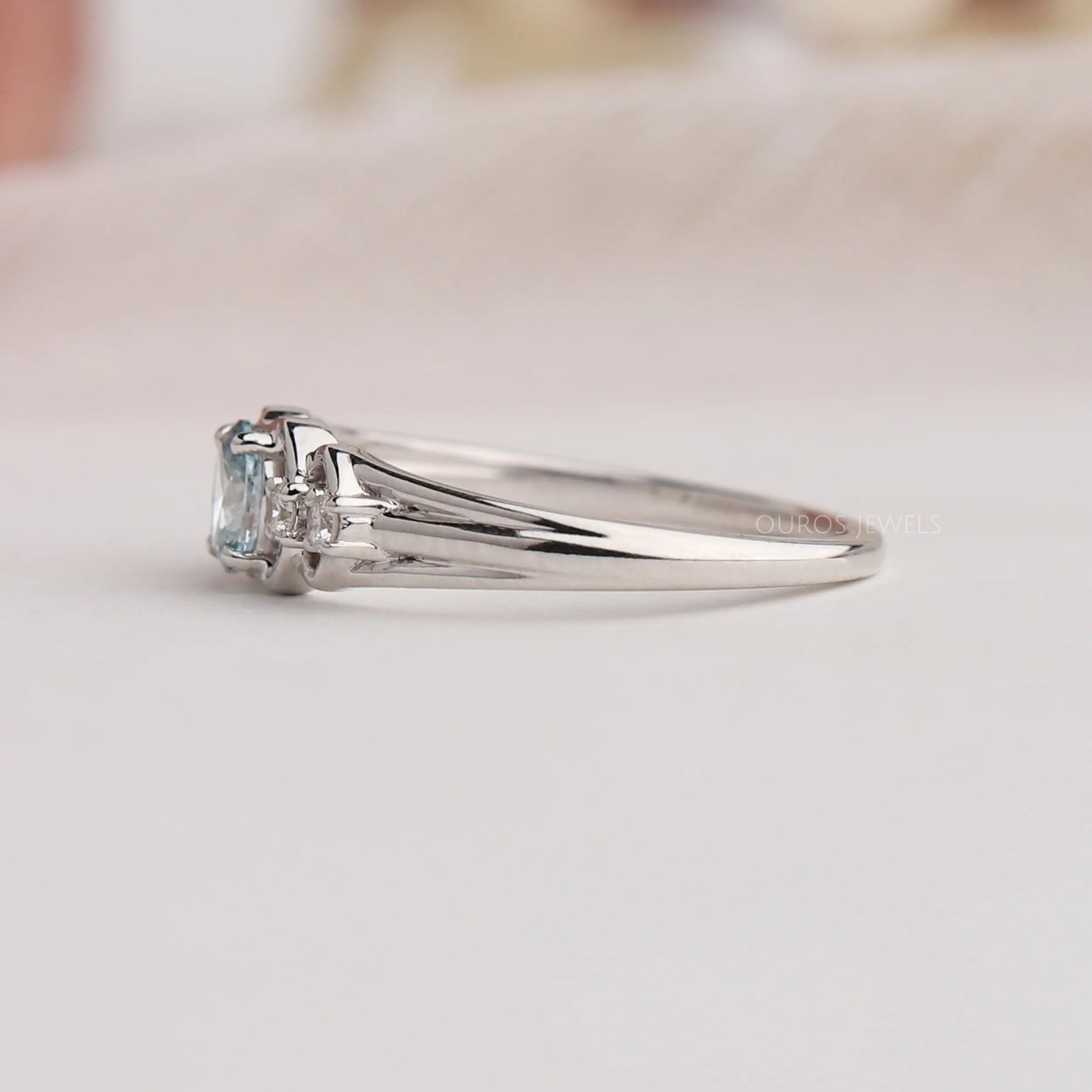 Green Oval Diamond Dainty Ring