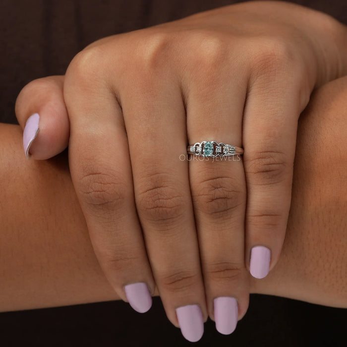 Green Oval Diamond Dainty Ring