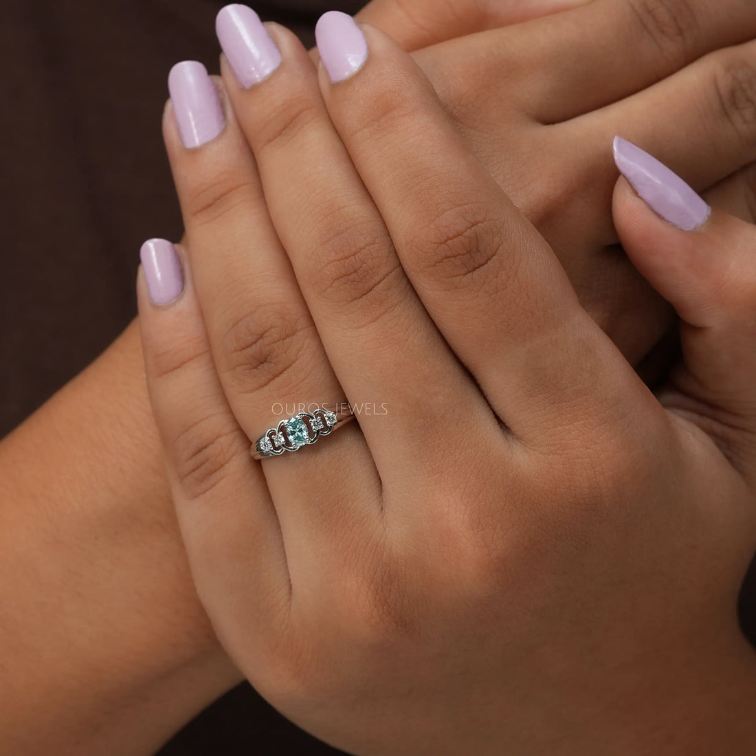Green Oval Diamond Dainty Ring
