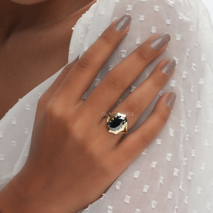 Octagon Shape Oval Cut Diamond Engagement Ring