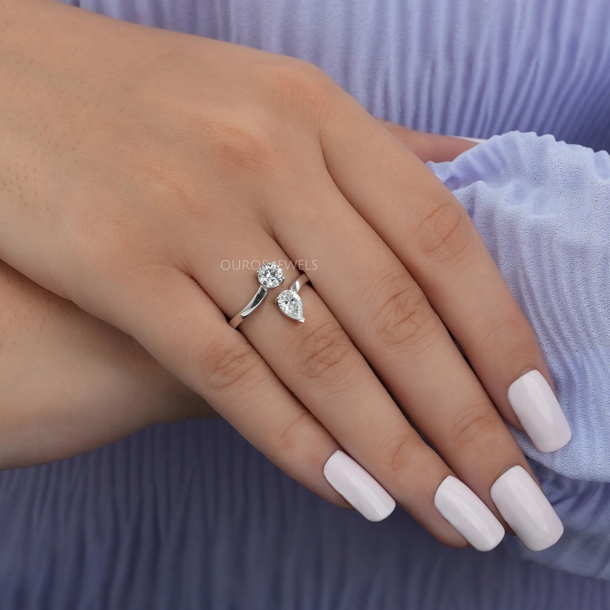 Pear and Round Diamond Bypass Ring