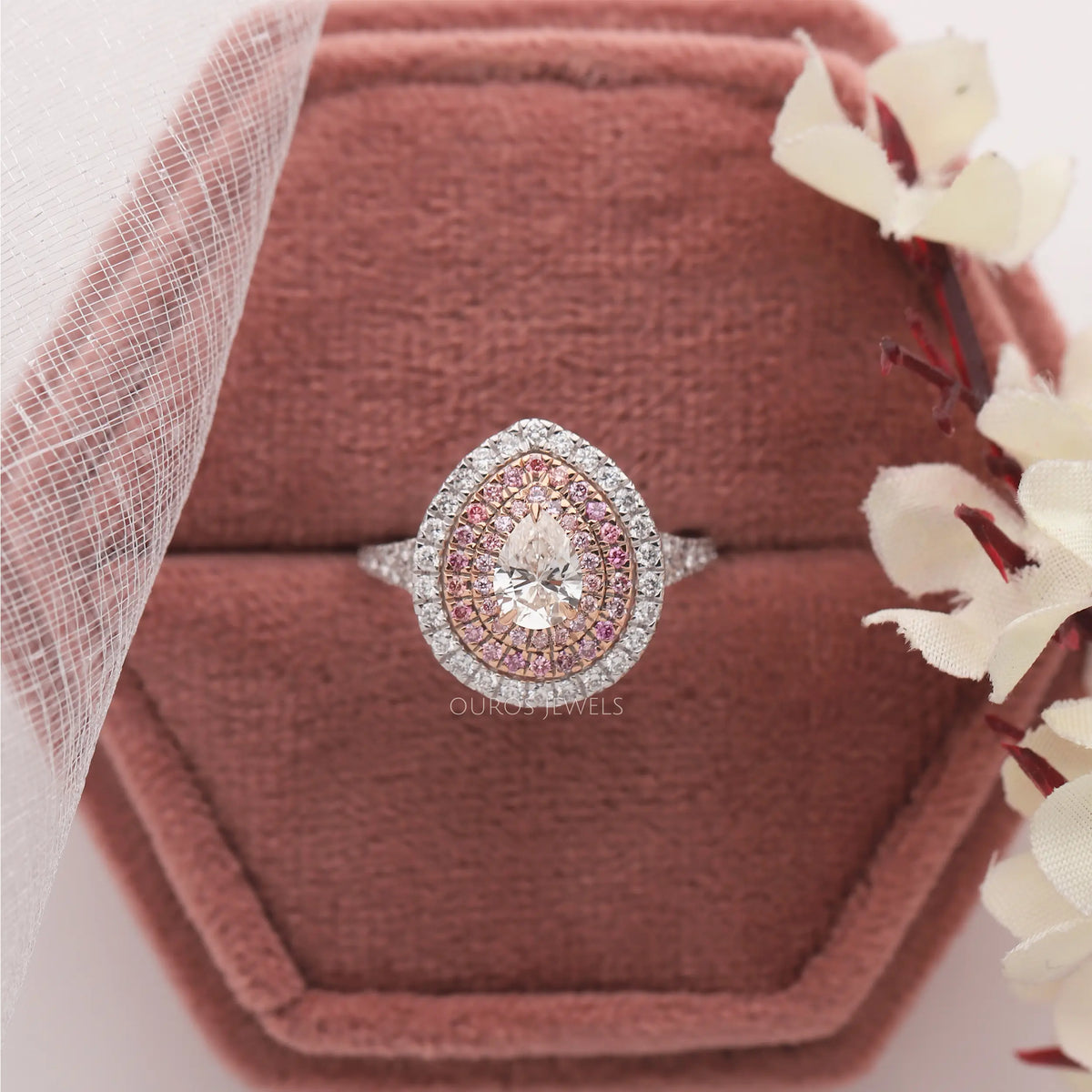 Pear Diamond Halo Engagement Ring