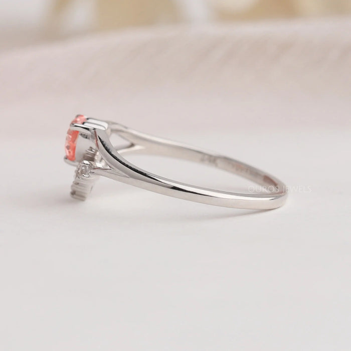 Pink Heart Curved Cluster Diamond Dainty Ring