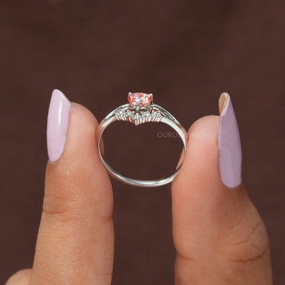 Pink Heart Curved Cluster Diamond Dainty Ring