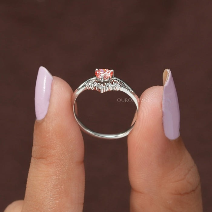 Pink Heart Curved Cluster Diamond Dainty Ring