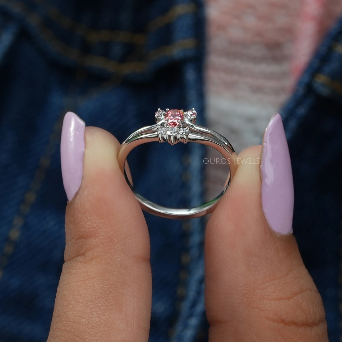 Pink Oval Cut Cluster Diamond Ring