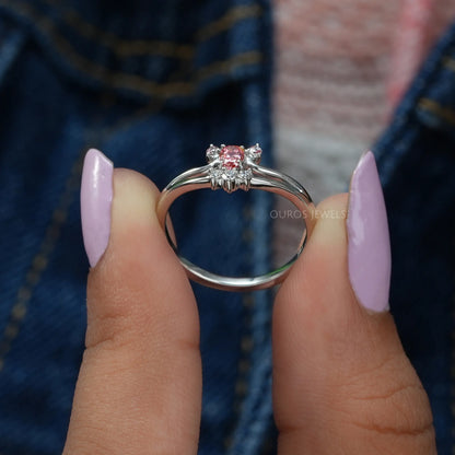 Pink Oval Cut Cluster Diamond Ring