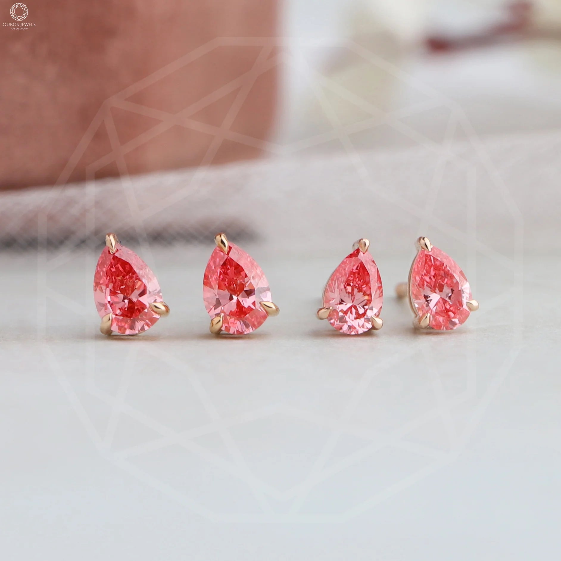 Pink Pear Diamond Rose Gold Stud Earrings Earrings