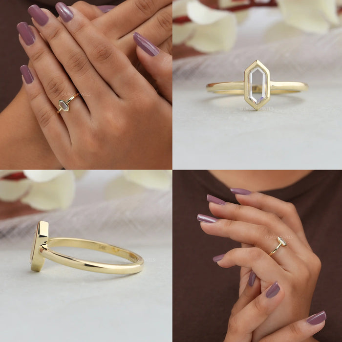 Hexagon Portrait Cut Solitaire Diamond Ring Rings