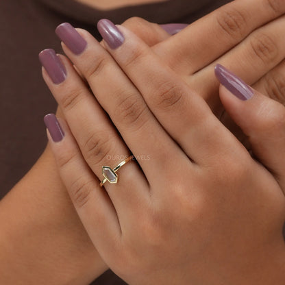Hexagon Portrait Cut Solitaire Diamond Ring Rings