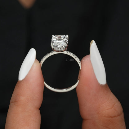 Radiant Cut Hidden Halo Solitaire Accent Engagement Ring
