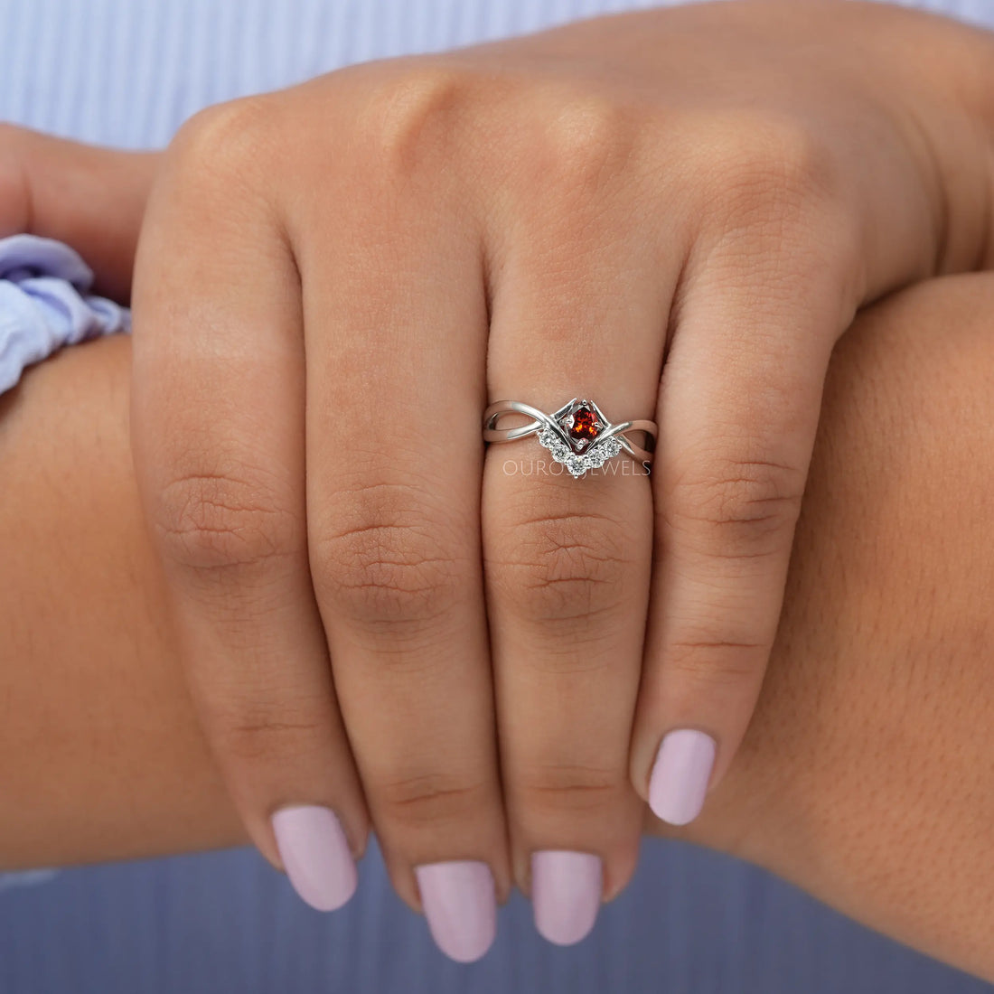Red Oval Diamond Infinity Dainty Ring