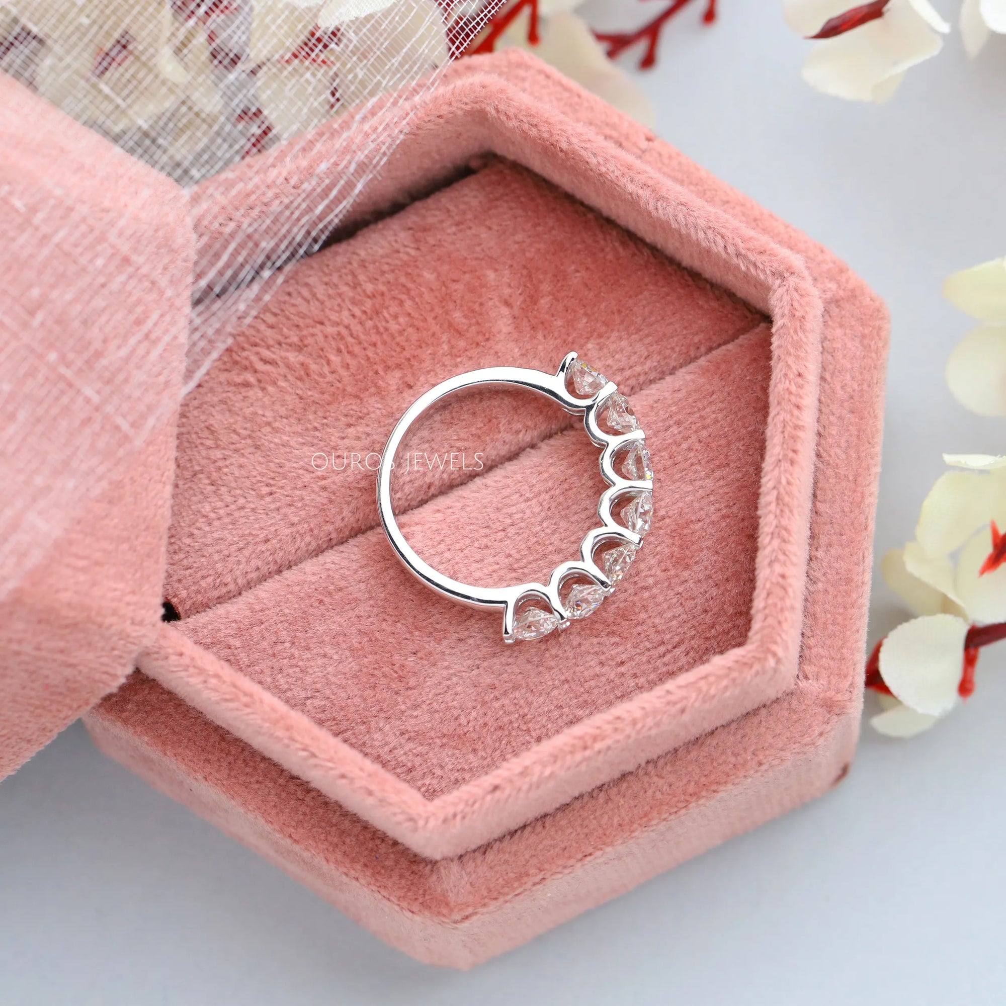 Seven Stone Old European Round Diamond Wedding Band Rings