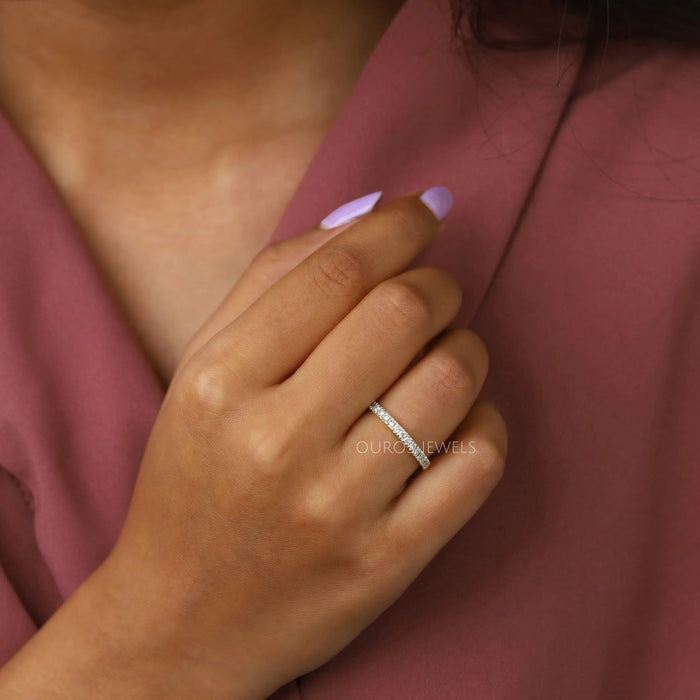 Round Cut Lab Grown Diamond Half Eternity Wedding Band