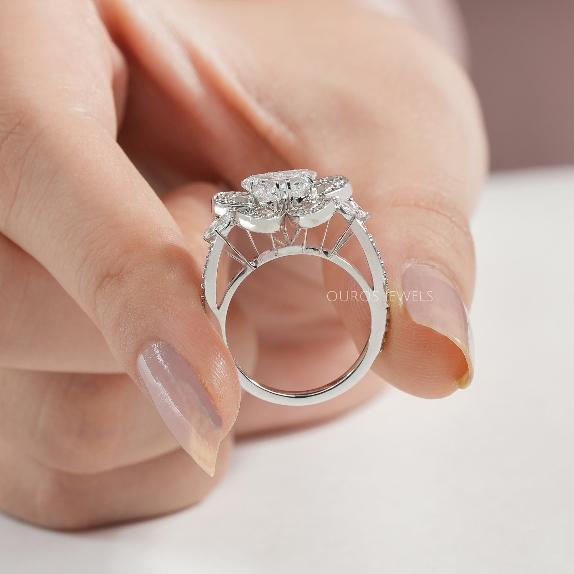 Unique Butterfly Cluster Diamond Engagement Ring