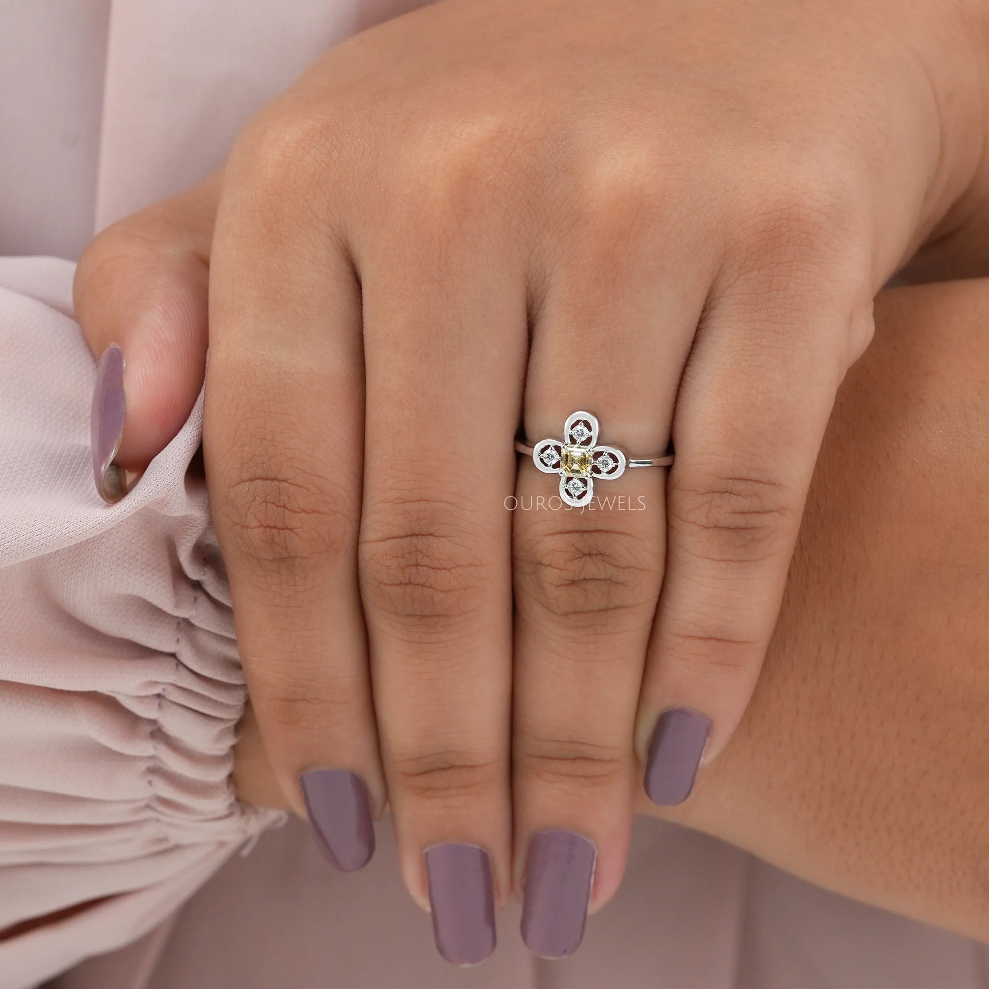 Antique Shape Yellow Asscher Cut Dainty Ring