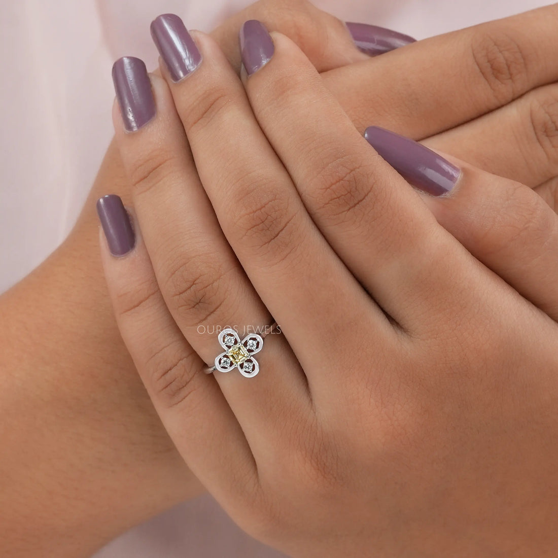 Antique Shape Yellow Asscher Cut Dainty Ring
