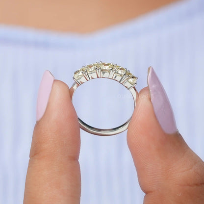 Yellow Cushion Cut Five Stone Diamond Ring