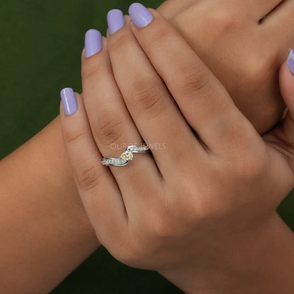 Yellow Pear Diamond Solitaire Accent Ring