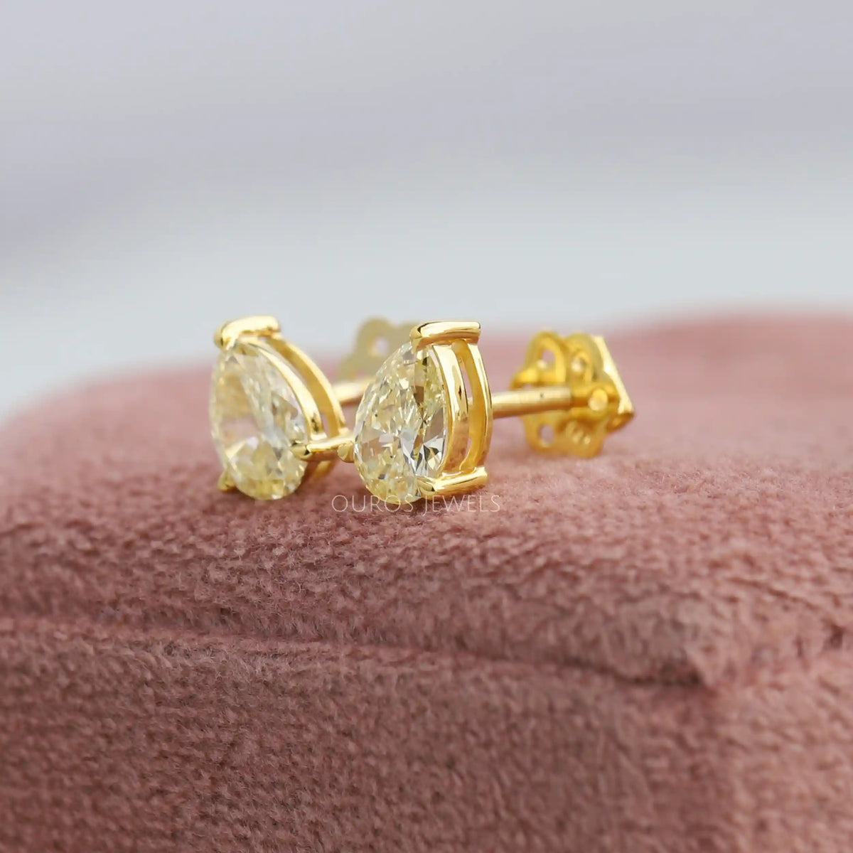 Yellow Pear Diamond Solitaire Stud Earrings