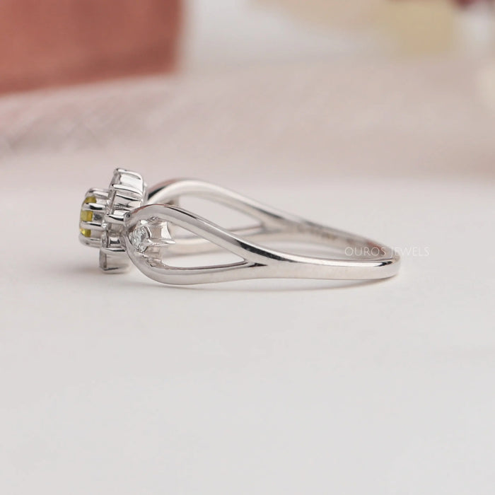 Yellow Round Cut Halo Diamond Anniversary Ring